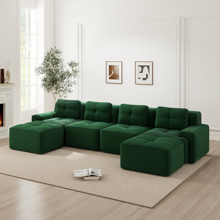 UNICORN U-shaped Sofa with Two Footstools Beige Green Brown