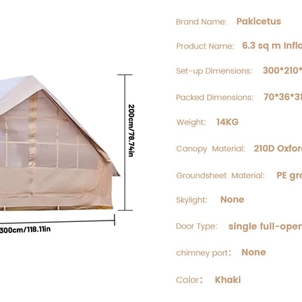 UNICORN Inflatable Tent with a Sunroof, Quick Setup Inflatable Tent with Pump Khaki Green