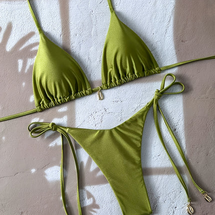UNICORN Solid Color Halter Neck Sexy Bikini Set, Perfect for Summer Beach s m
