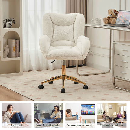 UNICORN Teddy Fabric Height Adjustable Swivel Chair for Home Office Indoors White