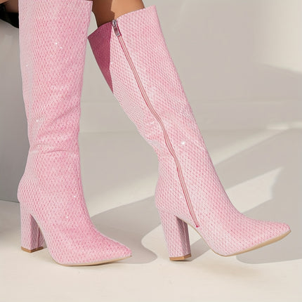 UNICORN Long Boots Womens Elegant Pointed Toe Fashion Chunky Heel High Heels