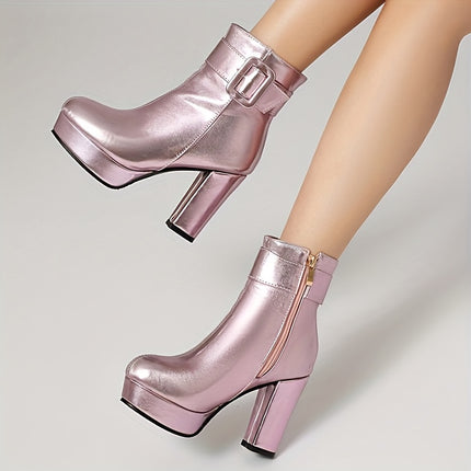 UNICORN Womens Faux Cover Block Heel Boots High Heels Platform Ankle Boots
