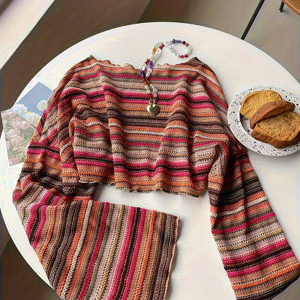 UNICORN Style Striped Pattern Long Sleeve T-Shirt, Women'S Textured Pattern s m l xl