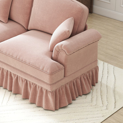 UNICORN Modular Mid-Century L-Shaped 2-Seater Chenille Sofa for Living Room Pink