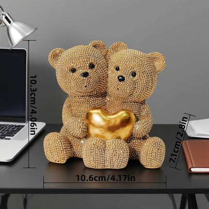 UNICORN Golden Dotted Heart Shaped Couple Bear Statue golden