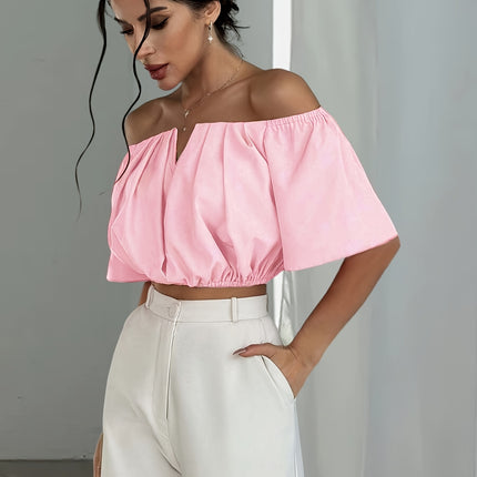 UNICORN Off-the-Shoulder Solid Color Short Blouse  Daily Wear, Parties, All-Season xs s m l