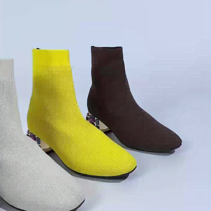 UNICORN Fashion Boots, Single Boots, Chunky Heel Sock Shoes, Knitted Slim Boots