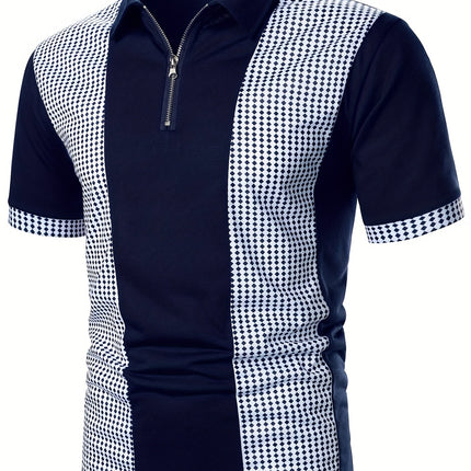 UNICORN Fashion POLO Shirt Short Sleeve Color Block Print Zipper Detail s m l xl