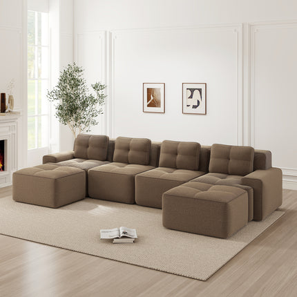 UNICORN U-shaped Sofa with Two Footstools Beige Green Brown