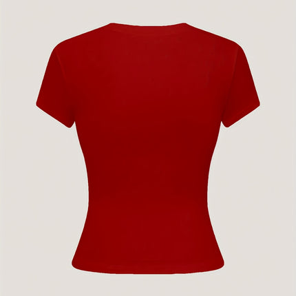 UNICORN Women's Casual Solid Color Crop Top Stretchy Round Neck Short Sleeve Shirt xl