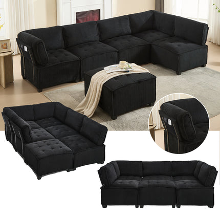UNICORN Modern Modular 6-Seater Sofa Ergonomic Design with Storage Flexible U-Shaped L-Shaped Sofa Bed Configuration Stable Wooden and Metal Frame Easy Structure Khaki Color