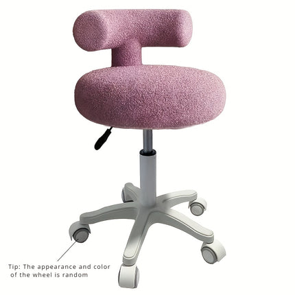 UNICORN Gray Blue Pink Rolling Stool with Lamb&apos Fleece Seat Cushion