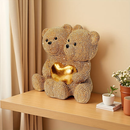 UNICORN Golden Dotted Heart Shaped Couple Bear Statue golden