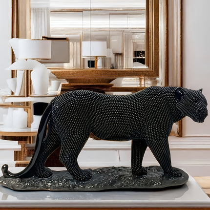 UNICORN Glam Style Resin Leopard Statue Decor for Living Room golden black silvery