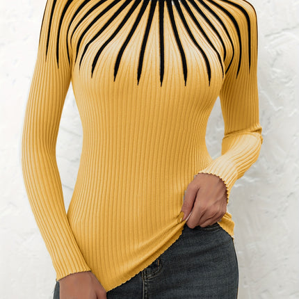 UNICORN Women's Color Block Ribbed Elegant Long Sleeve Pullover s m l xl xxl