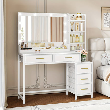 UNICORN Jewelry Storage Table with Large Mirror, Modern Style, White,