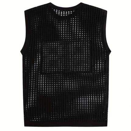 UNICORN Men'S Summer Hollowed-Out Knitted Vest with a Number Pattern s m l xl xxl
