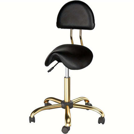 UNICORN Heavy-Duty Ergonomic Saddle Stool with Removable Backrest Black Golden