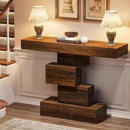 UNICORN Industrial Console Table, 108cm Narrow Wood Sofa Table Brown