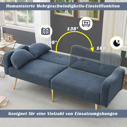UNICORN Sleep Function Two-Seater Sofa Bed Modern Two-Seater Sofa with Adjustable Backrest + Gold-Plated Metal Feet Integrated Bed Function Multifunctional 2-in-1 Furniture Piece.