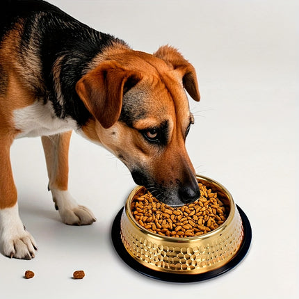 UNICORN Textured Gold-Plated Stainless Steel Dog Bowl, Non-Slip, 22 CM