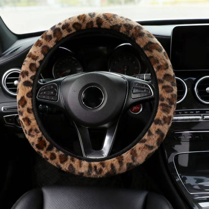 UNICORN Leopard Print Plush Car Steering Wheel Cover Brown