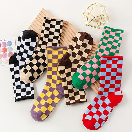 UNICORN Women'S Mid-Calf Socks Color-Blocked Checkered Design one size