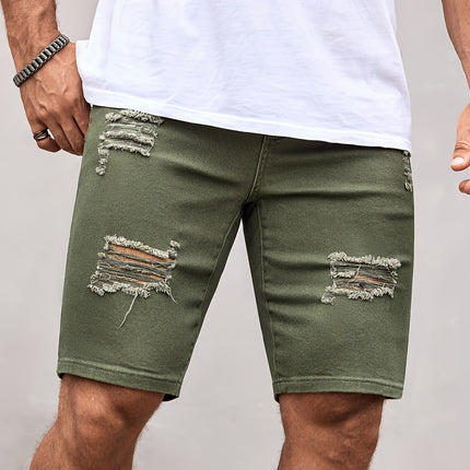 UNICORN Men'S Summer Olive Green Ripped Denim Shorts Stretchy Fabric s m l xl xxl