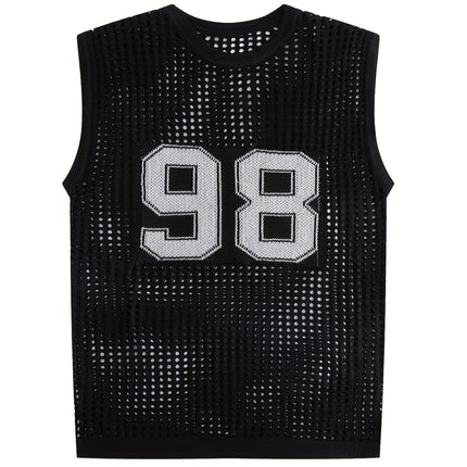 UNICORN Men'S Summer Hollowed-Out Knitted Vest with a Number Pattern s m l xl xxl