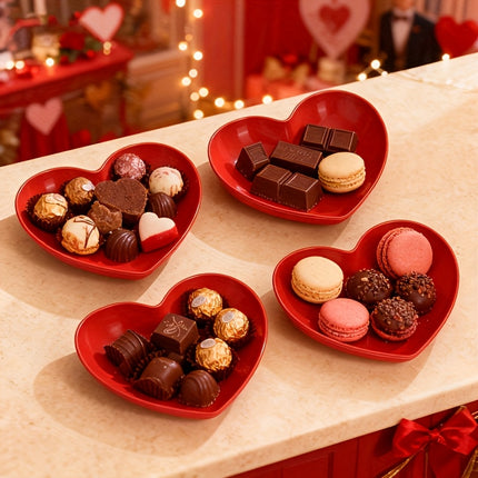 UNICORN 5pcs and 3 pcs Party Red Romantic Heart Plates, Mini Plastic