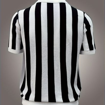 UNICORN Color-Blocked Hollowed-Out Striped Knit Polo Shirt for Men xs s m l xl xxl