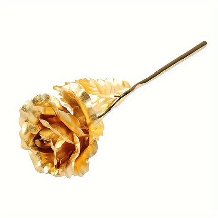 UNICORN 5pcs Realistic Artificial Roses with Shiny Golden Foil Petals & Plastic Stems