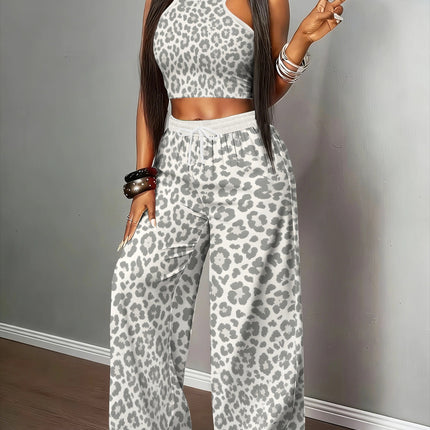 UNICORN Women's Standard Size Grey& White Leopard All-Over Print Halter Top