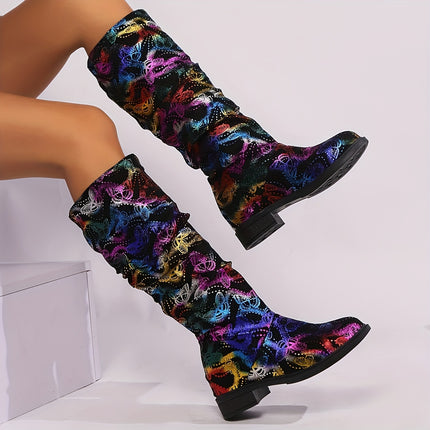 UNICORN Ladies Colorful Butterfly Series Features Stylish And Versatile High-Heeled Boots