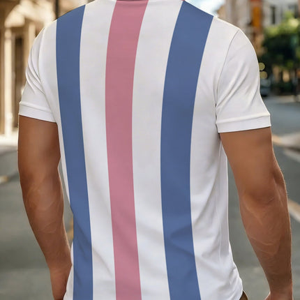 UNICORN Striped Polo Shirt in White, Pink, And Blue Lightweight Short Sleeve Design