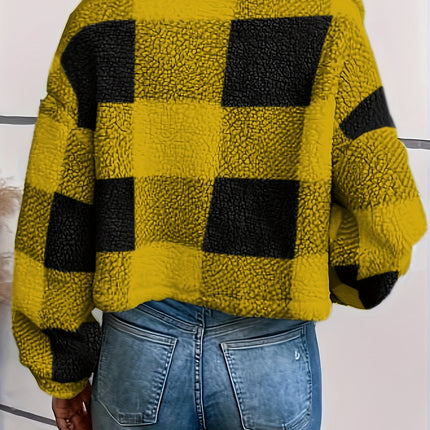 UNICORN Plaid Pattern Button Front Teddy Coat, Versatile Long Sleeve Winter xs s m l xl xxl