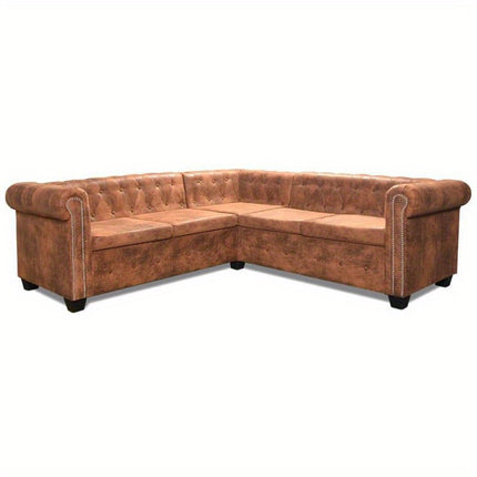 UNICORN Chesterfield-Ecksofa 5-Sitzer Kunstleder Brown