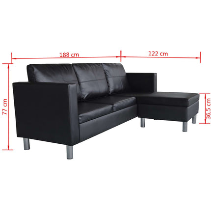 UNICORN Three-Seater L-Shaped Modular Faux Leather Black Bench Sofa Set