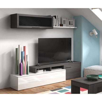 UNICORN Wall Unit TV Stand Living Room Furniture 200x41x44 cm Brown White Black