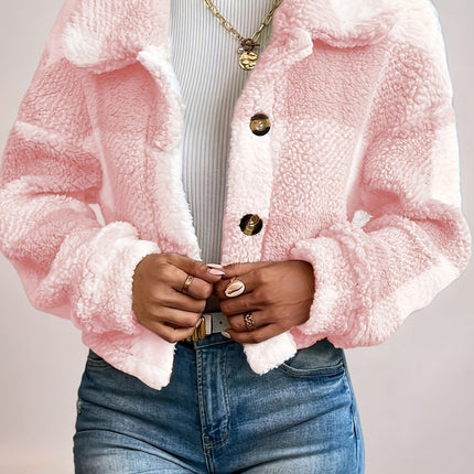 UNICORN Plaid Pattern Button Front Teddy Coat, Versatile Long Sleeve Winter xs s m l xl xxl