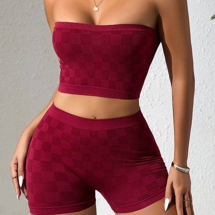 UNICORN Womens Casual Plaid Patterned Lingerie Set, Featuring a Strapless Top s m l