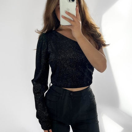 UNICORN Women's shirt crop top black glitter s m l