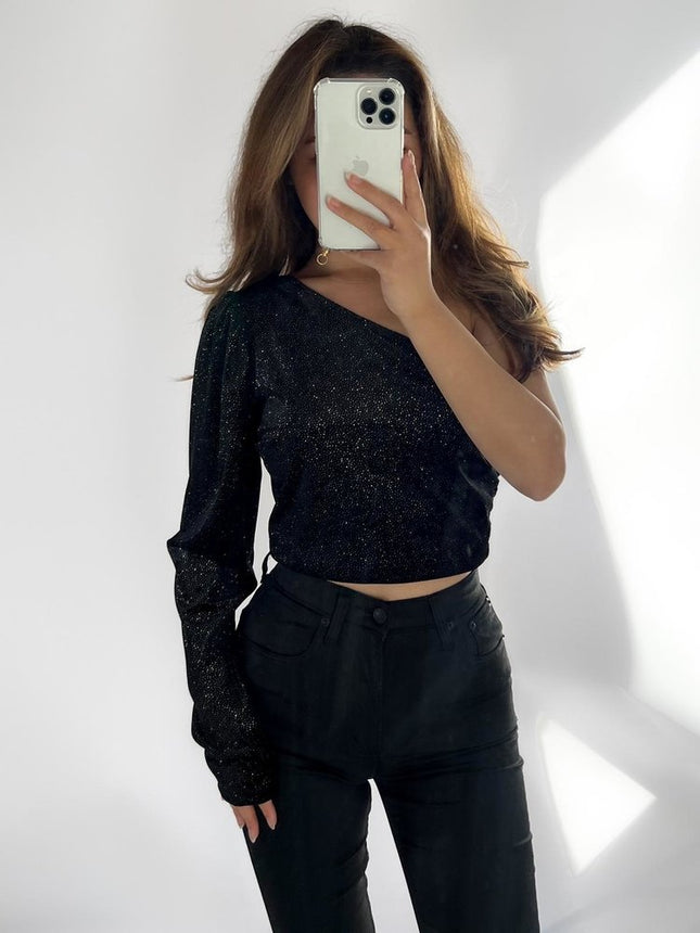 UNICORN Women's shirt crop top black glitter s m l
