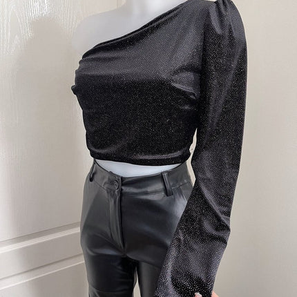 UNICORN Women's shirt crop top black glitter s m l