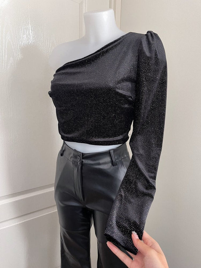 UNICORN Women's shirt crop top black glitter s m l