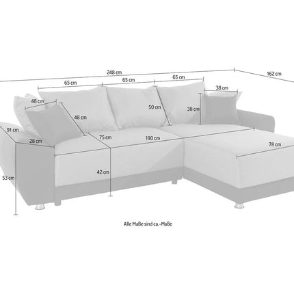 UNICORN Corner sofa anthracite silver gray Width 248 cm Depth 162 cm Height 84 cm Seat height 42 cm