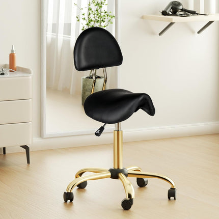 UNICORN Heavy-Duty Ergonomic Saddle Stool with Removable Backrest Black Golden