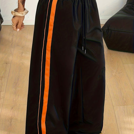 UNICORN Women's Wide-Leg Pants, Hip-Hop Side Stripe Webbing Joggers xs s m l xl