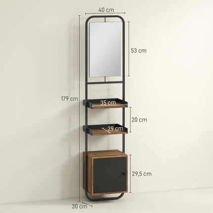 UNICORN Bathroom Column Furniture Storage Shelf with Mirror Wood And Metal Black