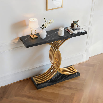UNICORN 100 cm Gold Black Console Table, Modern Desk Behind the Couch